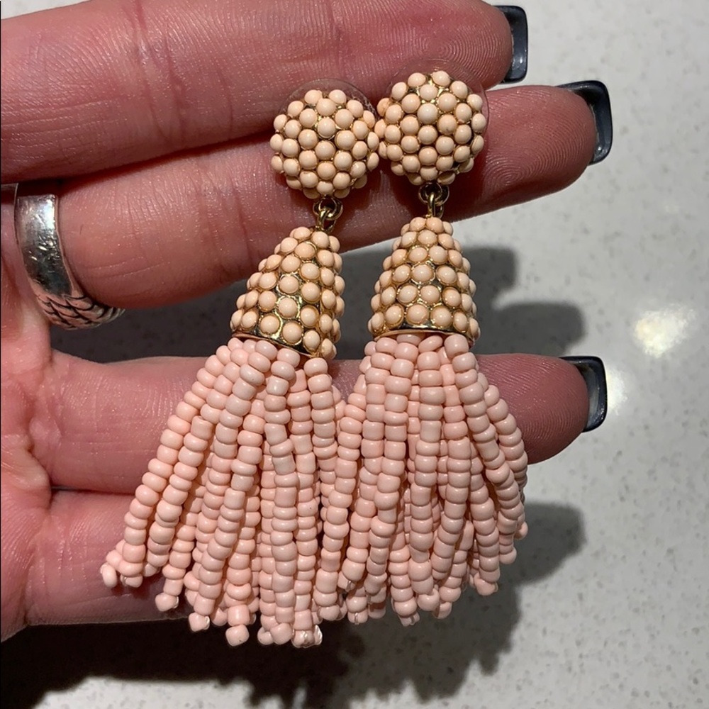 BaubleBar light pink beaded tassel earrings
